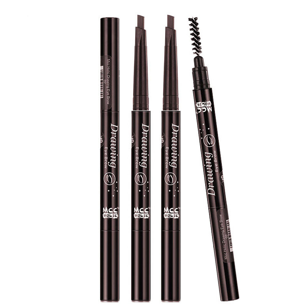 2 Pack Eyebrow Pencil Retractable Slant Tip with Brush Double-end Waterproof