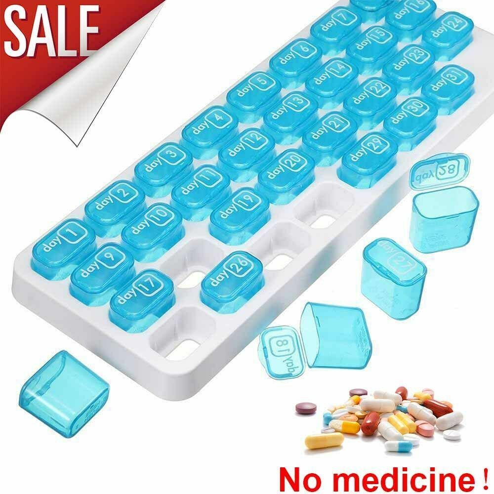 US 31 Day Monthly Pill Organizer Medication Pod Compartment Planner Box Plastic