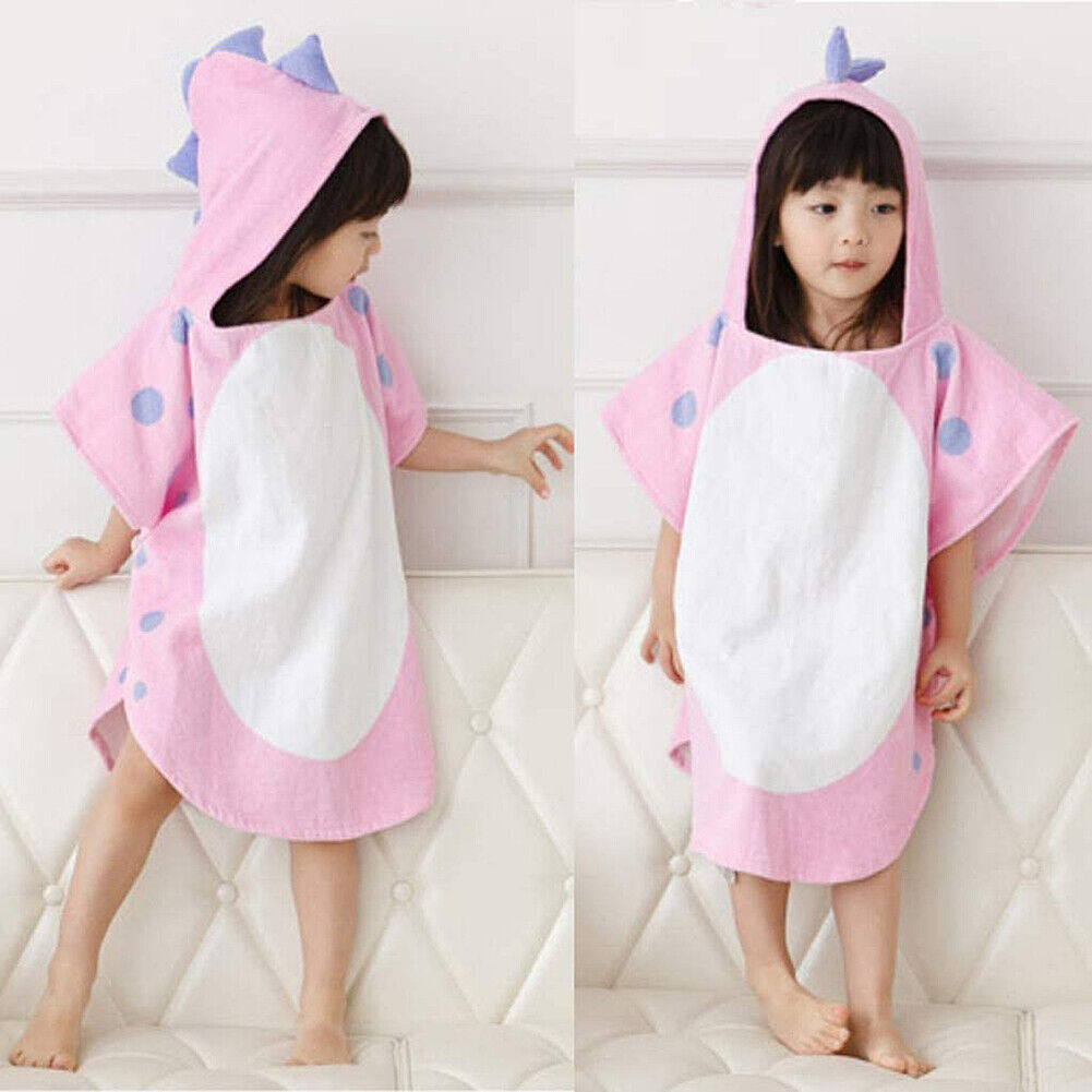 US Capped Hooded Baby Kids Dinosaur Bath Towel Wrap Toddler Bathrobe Cloak Cape