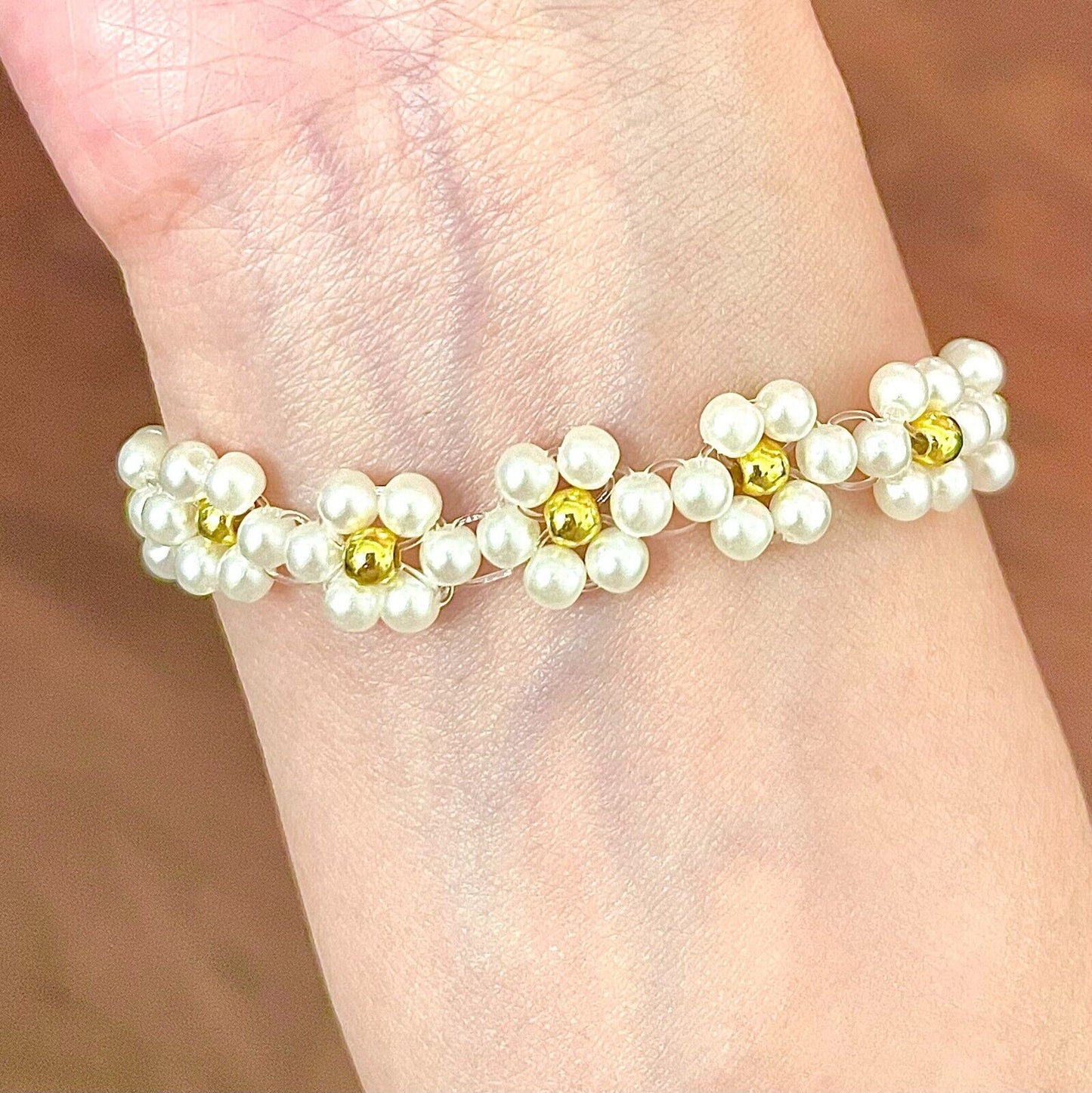 US Custom Name Seed Bead Bracelet Daisy Imitation Pearl Mama Bracelet Women Girl