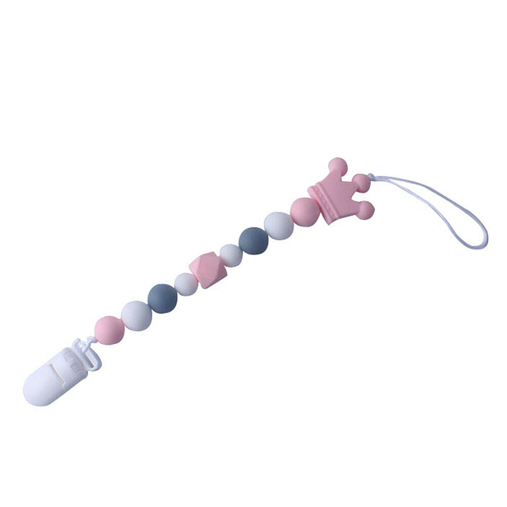 US 1-2 Pack Baby Pacifier Clip Chain Binky Holder Teething Beads Wooden Silicone