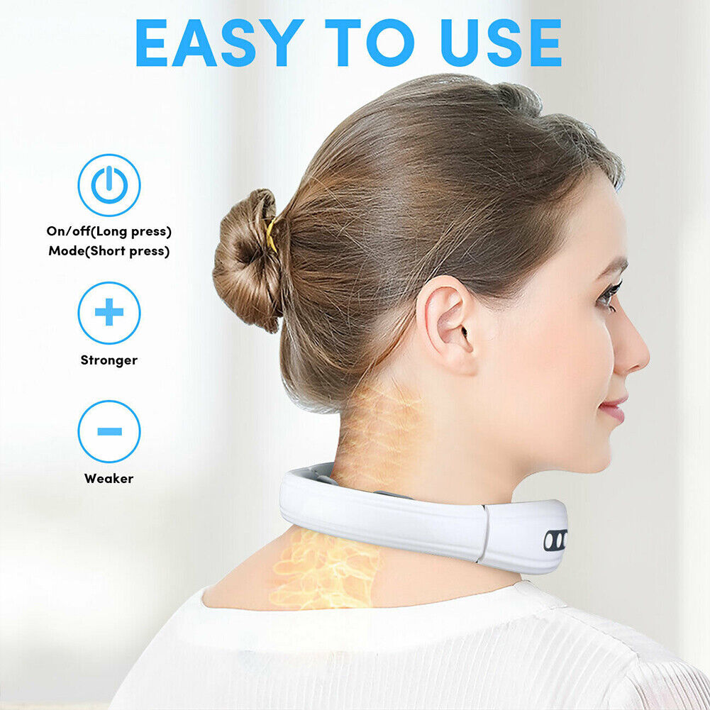 US Portable Neck Massager Heat Vibration Pulse Pain Relief Intelligent Machine