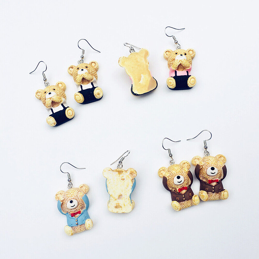 US Cute Bear in Suit Emotional Face Expression Earrings Miniature Jewelry Gifts