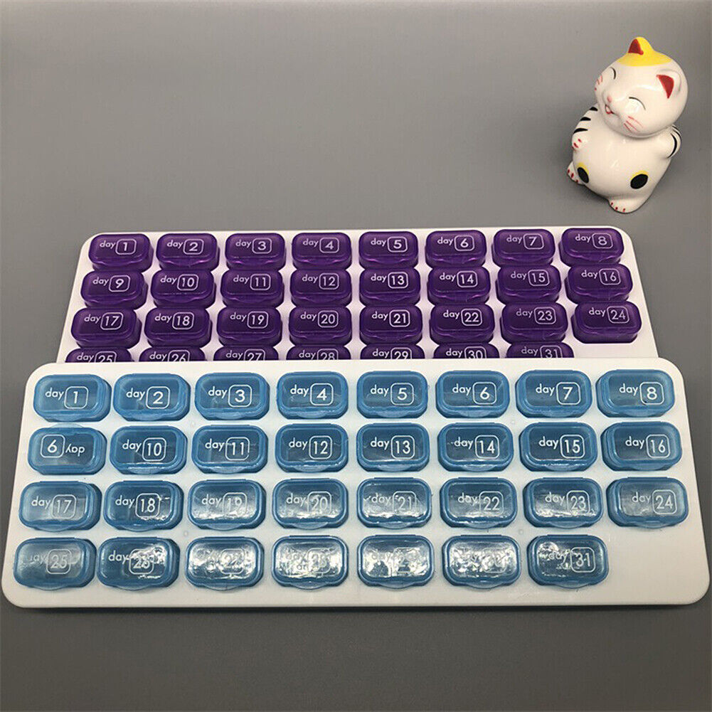 US 31 Day Monthly Pill Organizer Medication Pod Compartment Planner Box Plastic