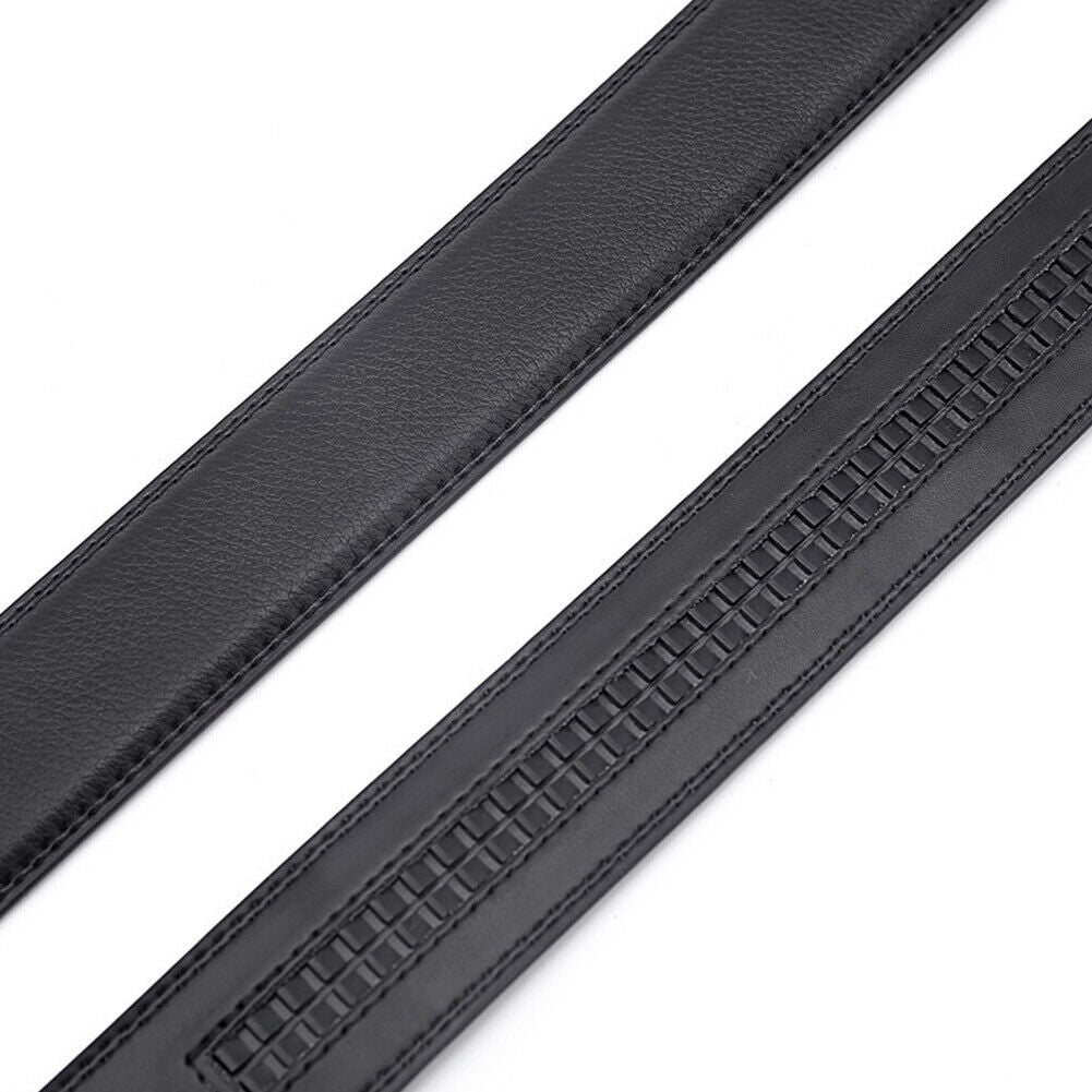 US Men Ratchet Belt Genuine Leather Belt w/ Slide Ratchet Automatic Click Buckle