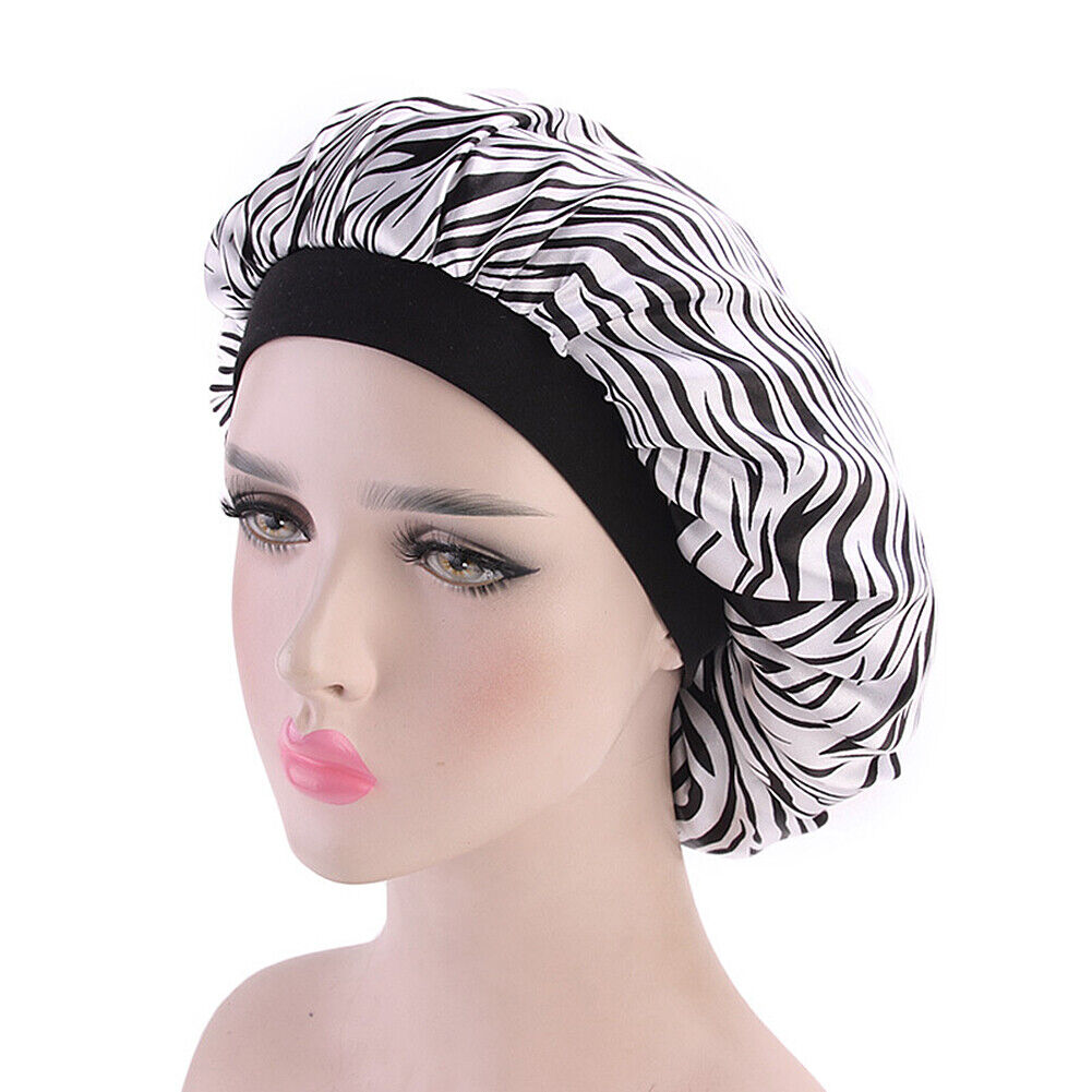US Women Satin Night Sleep Cap Hair Bonnet Hat Silk Head Cover Wide Elastic Band
