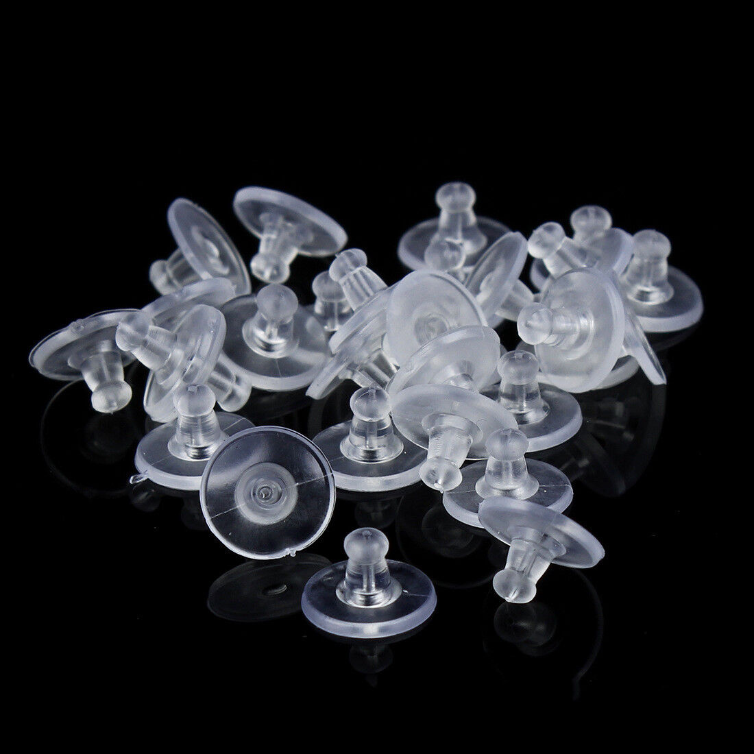 100-400 pcs 11mm Clear Silicone Pierced Earring Cushions Back Pads Disc Stoppers