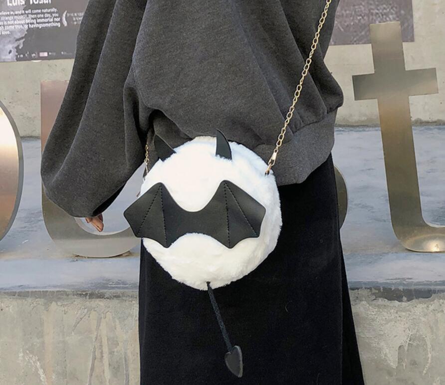 Magik Devil Monster Crossbody Shoulder Bag Faux Fur Fluffy Bat Doll Toys Handbag