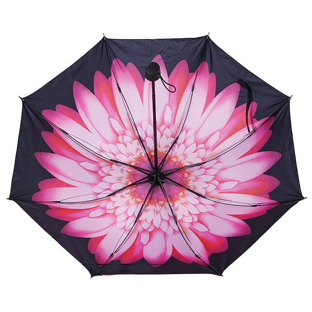 50+ Anti-UV Sun Rain Protection Windproof Flower Parasols 3 Folding Umbrella