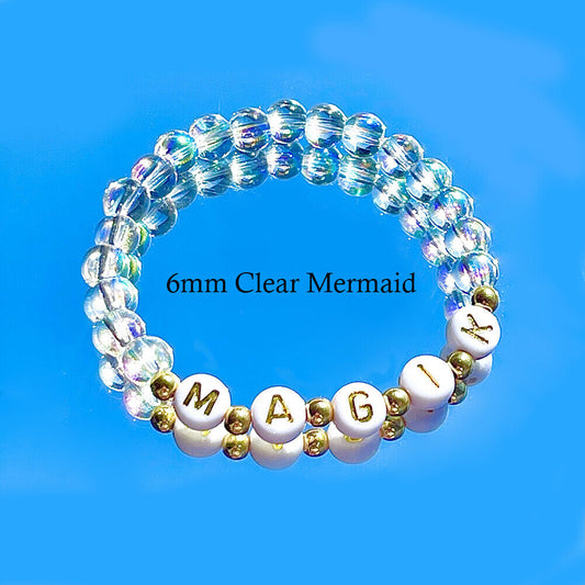 Magik Custom Name Glass Bead Soap Bubbles Mermaid Holographic Aura Mama Bracelet