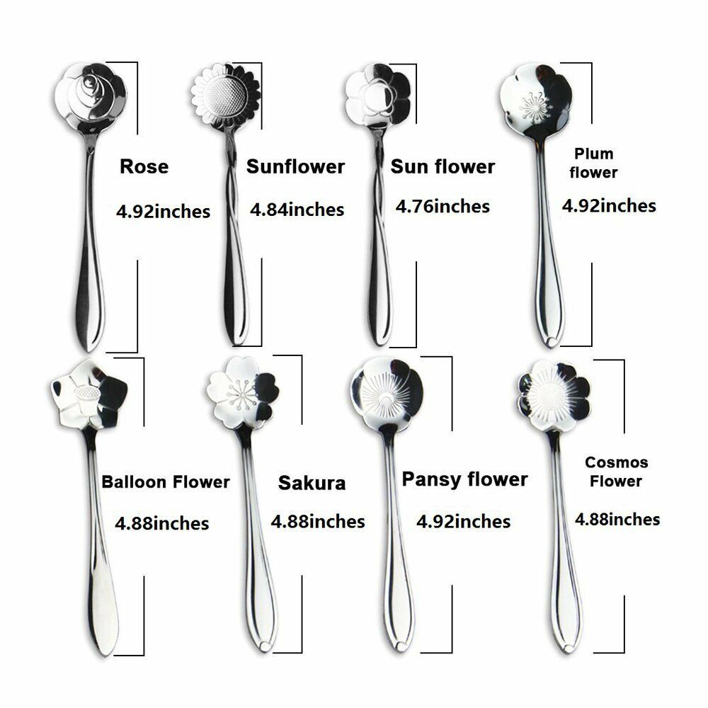 8 Pack Magik Floral Stainless Steel Tableware Creative Flower Coffee Spoon Set