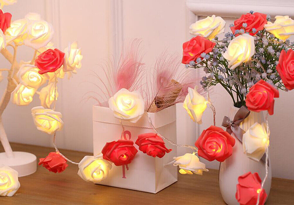 9.84 Ft 20 LED Rose Flower Lights String Battery Operated Wedding Home Party US