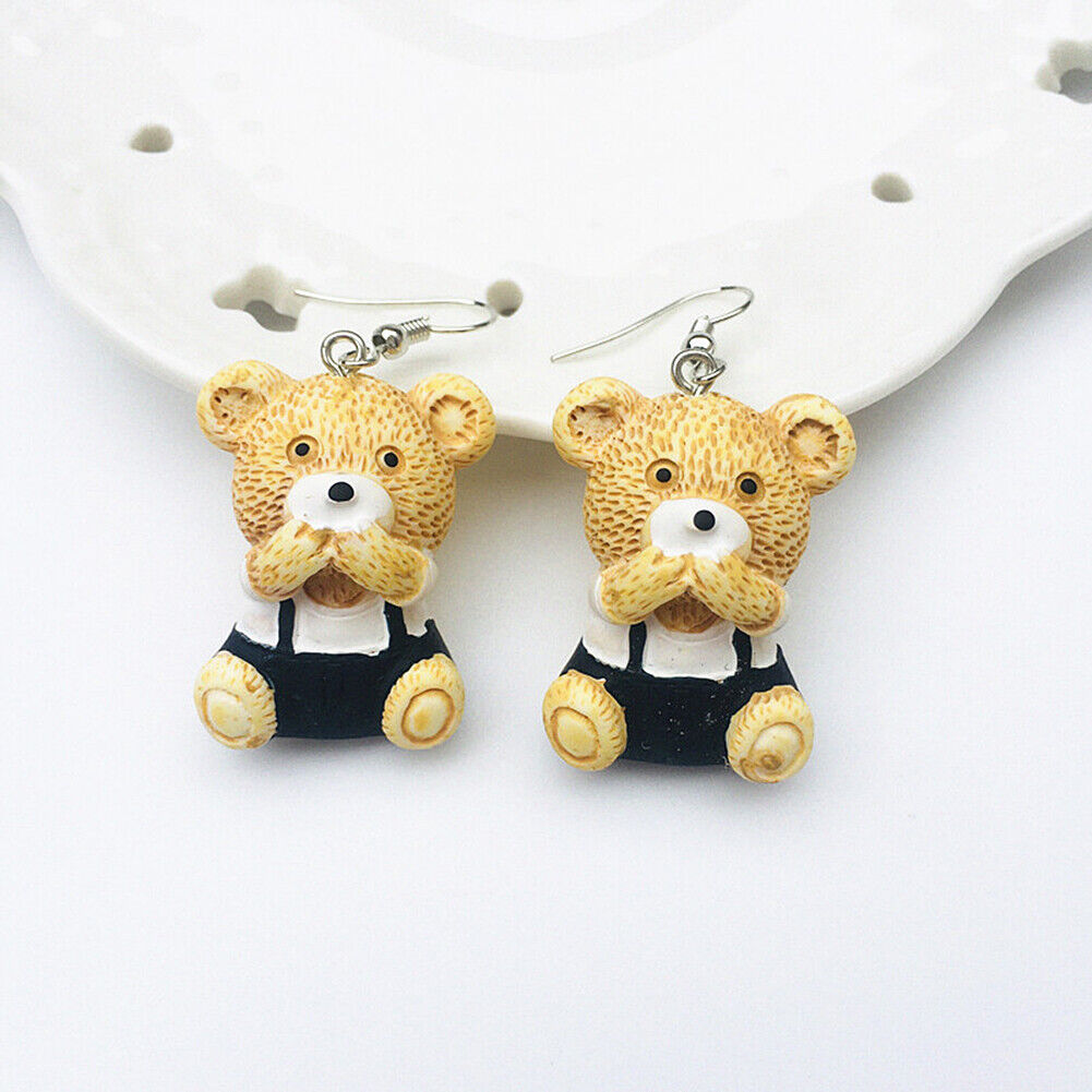 US Cute Bear in Suit Emotional Face Expression Earrings Miniature Jewelry Gifts