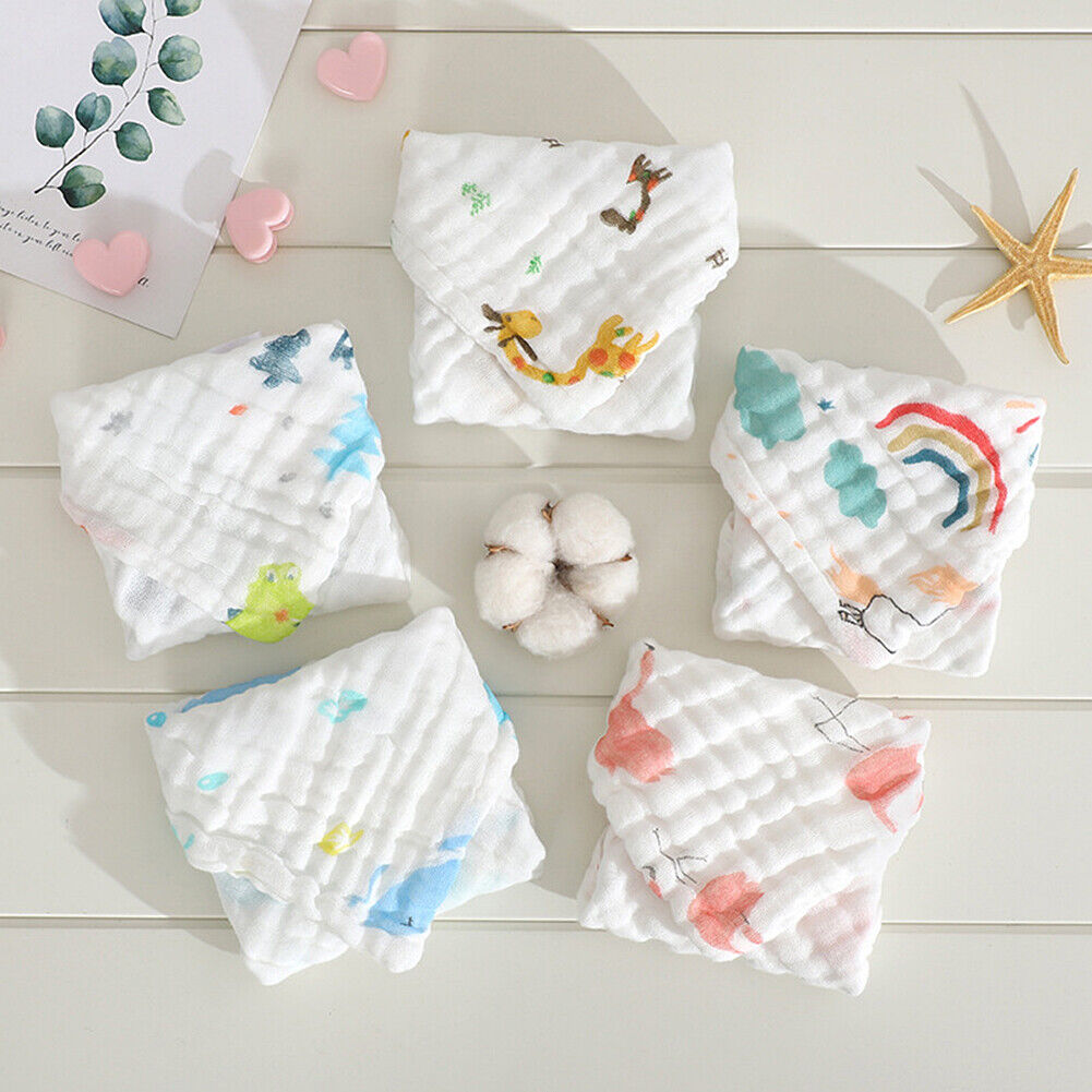 US 10-20 Baby Muslin Washcloths 12''x12'' Cotton Reusable Wipes Bath Bibs Towels