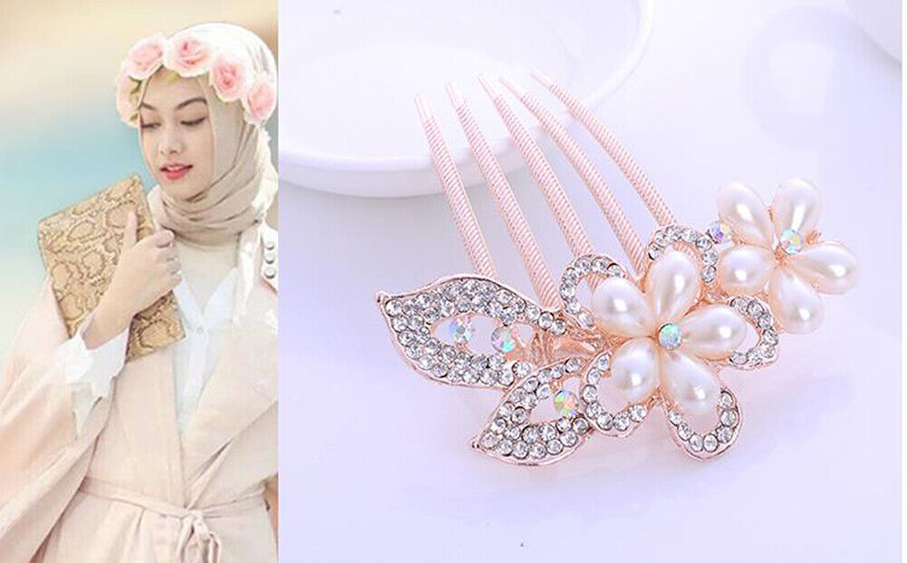 US Lady Bride Comb Clip Floral Head Piece Crystal Chinese Style Flower Hair Pins