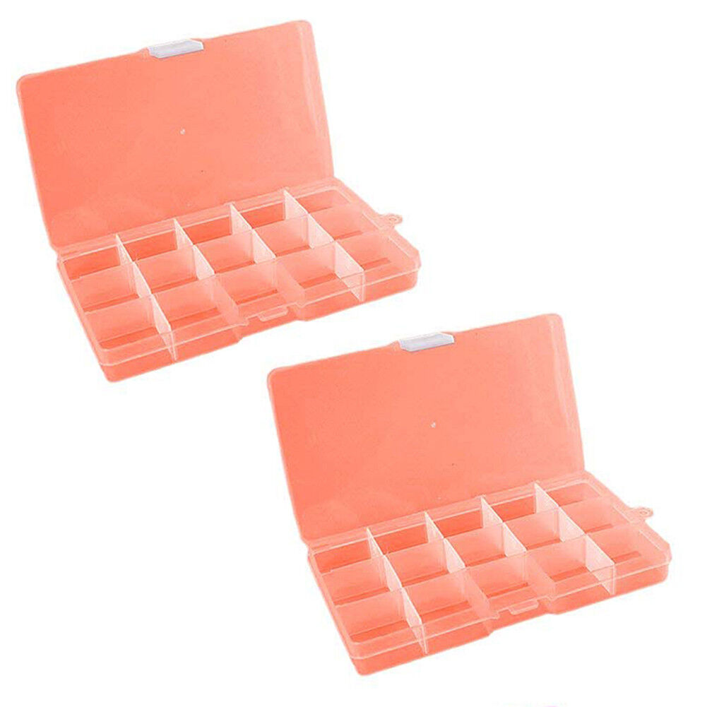 2 Pack Plastic Storage Box Jewelry Earring Tool Containers w/Divider, 10-15 Grid