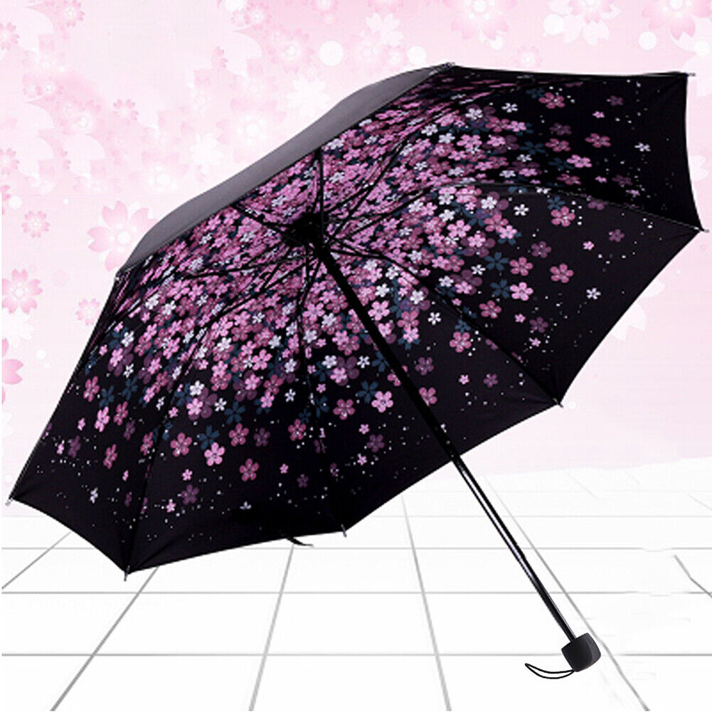 50+ Anti-UV Sun Rain Protection Windproof Flower Parasols 3 Folding Umbrella