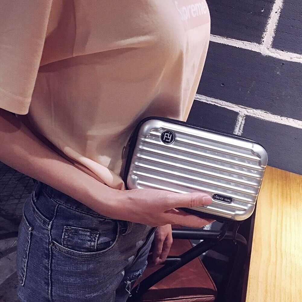 US Women Suitcase Box Shape Crossbody Shoulder Bag Letter Band Travel Carrying