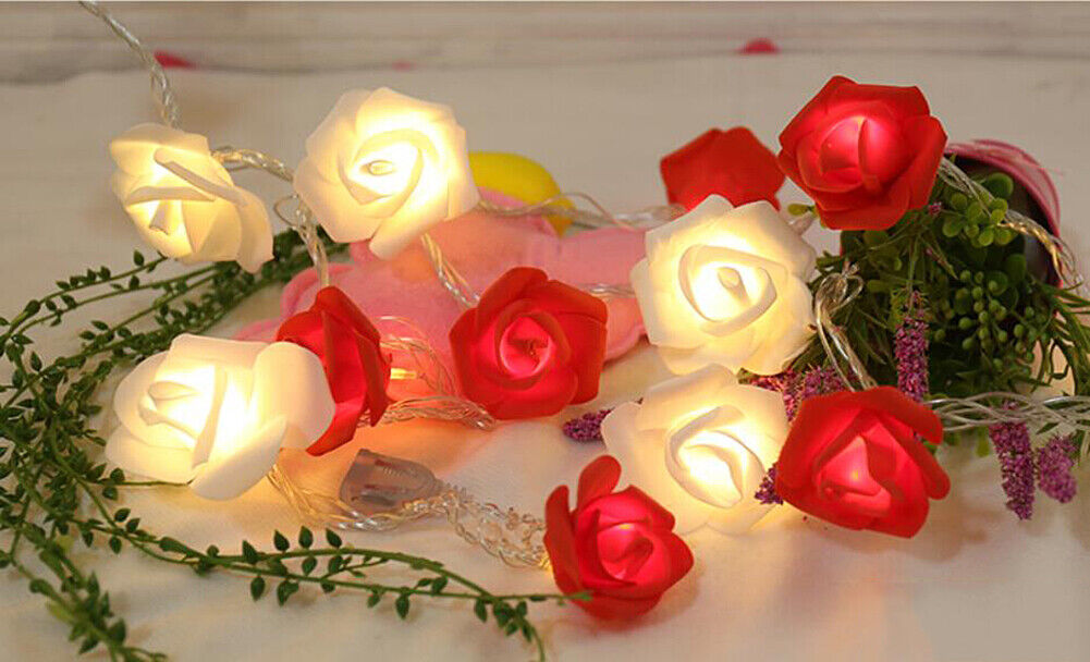 9.84 Ft 20 LED Rose Flower Lights String Battery Operated Wedding Home Party US