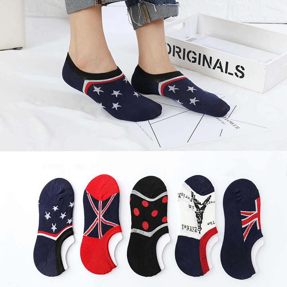 US 5 Pairs Men Women Low Cut Liner Multi Pattern Boat Socks Daisy Bear Stripes