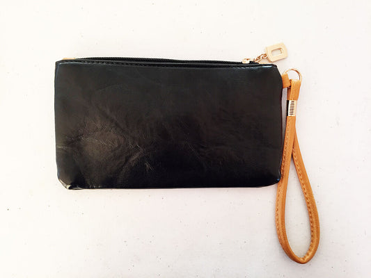 Soft PU Leather Basic Essential Envelope Style Clutch Wrist Bag with Wrist Band