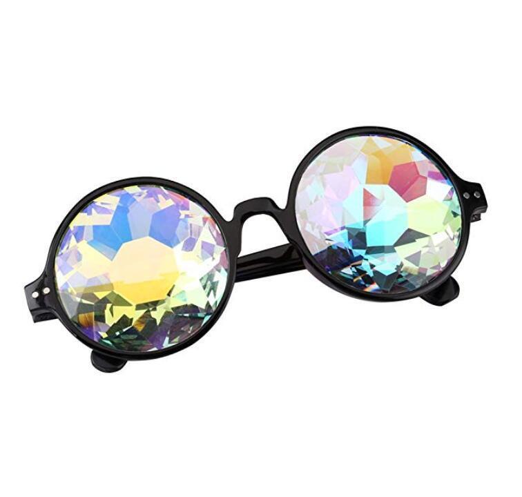 Festival Party Rave Kaleidoscope Rainbow Round Glasses Diffraction Crystal Lens