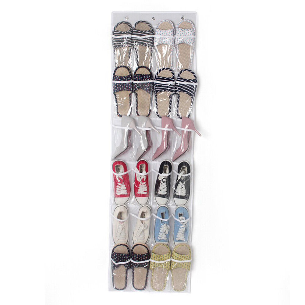 US 1-2 Pack 24 Wide Pockets Over the Door Shoe Organizer Hanging Shoe Holder PVC