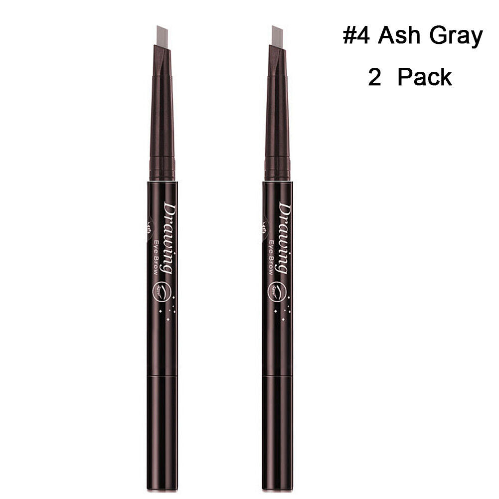 2 Pack Eyebrow Pencil Retractable Slant Tip with Brush Double-end Waterproof