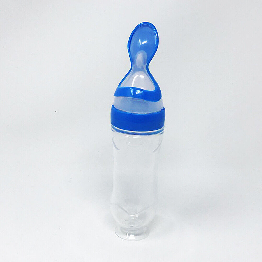 US Baby Silicone Squeeze Feeding Bottle w/Spoon Food Self-stand Feeder 3oz/90ML