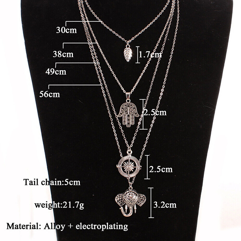 US Boho Women Multi-layer Long Chain Pendant Crystal Choker Necklace Jewelry