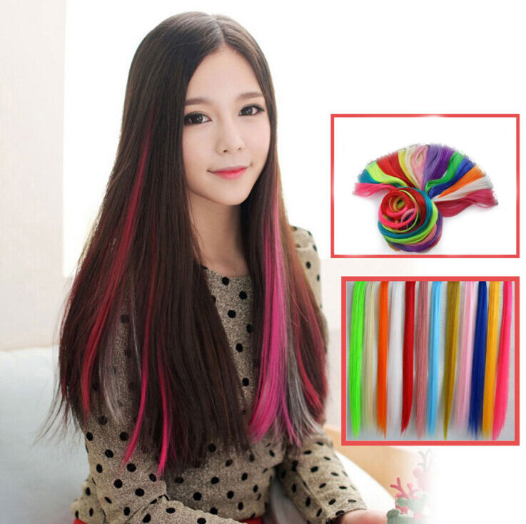 21" Neon Color Clip-on Hair Extensions Rainbow Party Cosplay Anime Halloween