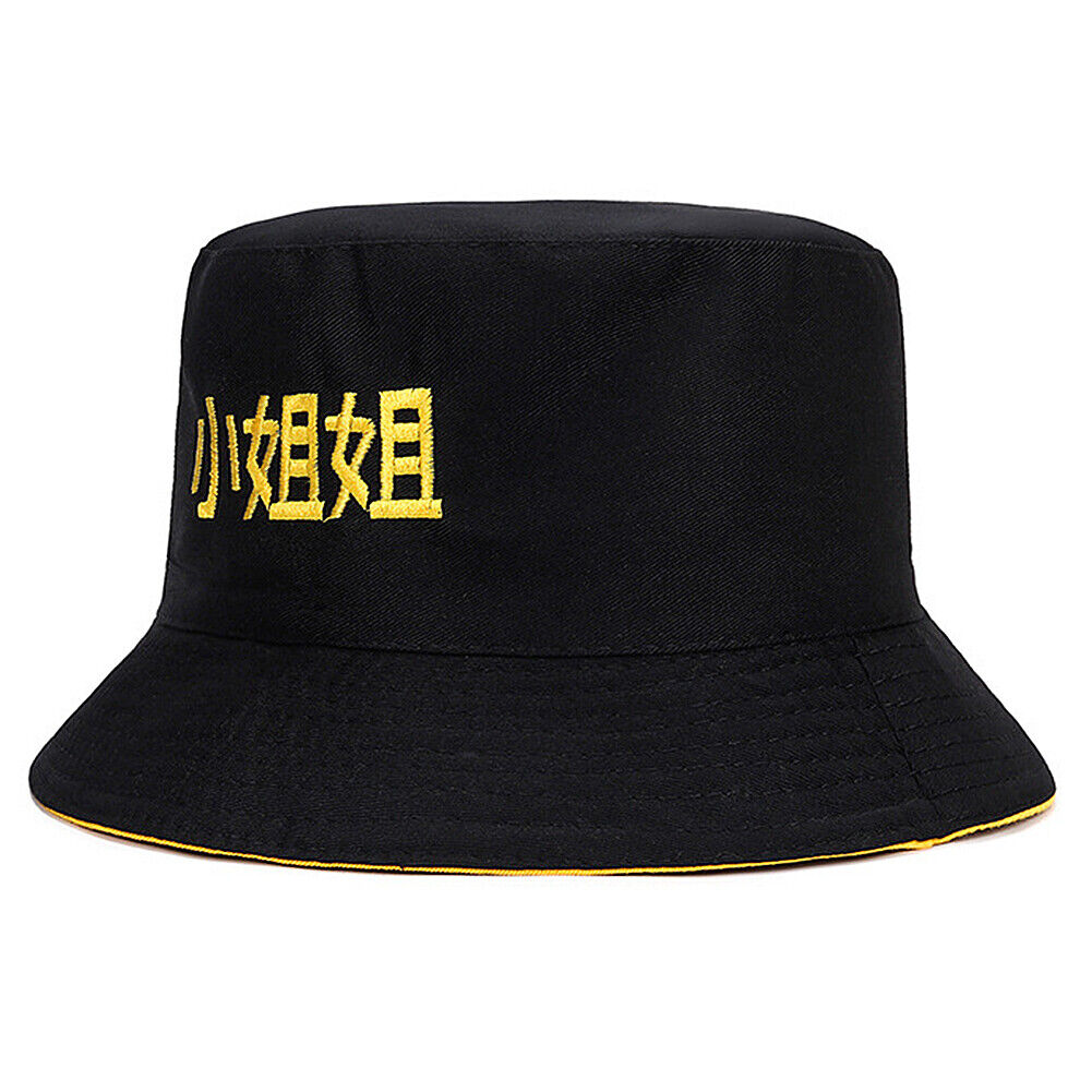 US Double-sided Bucket Hat Fisherman's Cap  Men Women Embroidery Pattern Cotton