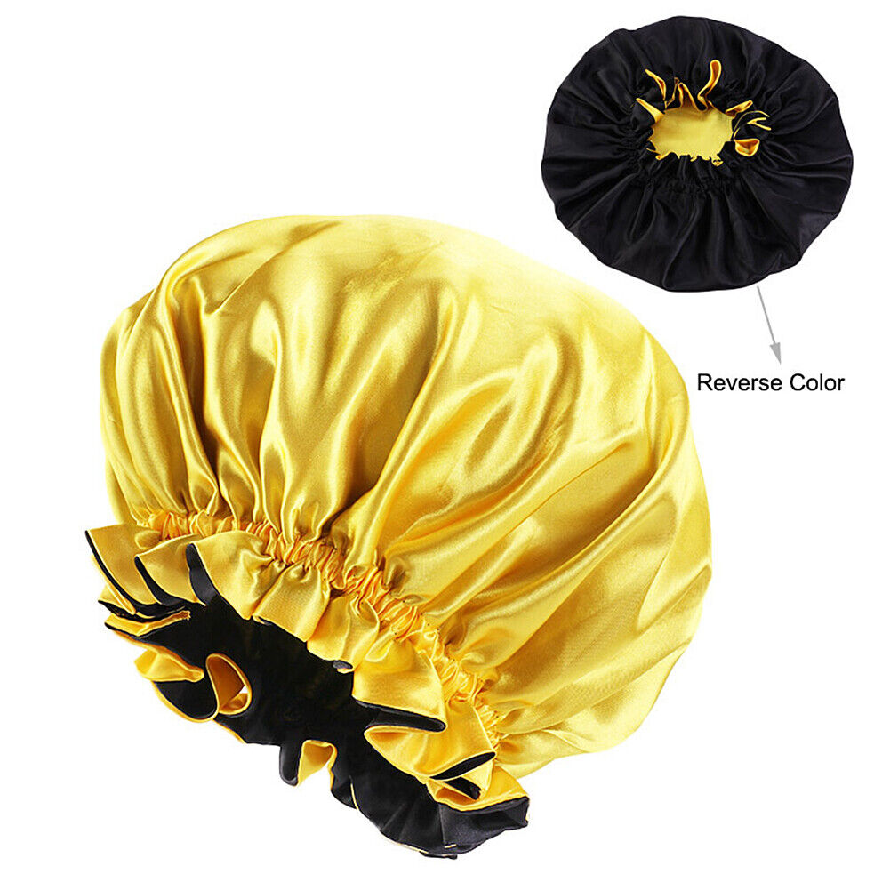 US Double-sided Satin Night Sleep Cap Hair Bonnet Hat Head Cover w/ Elastic Band