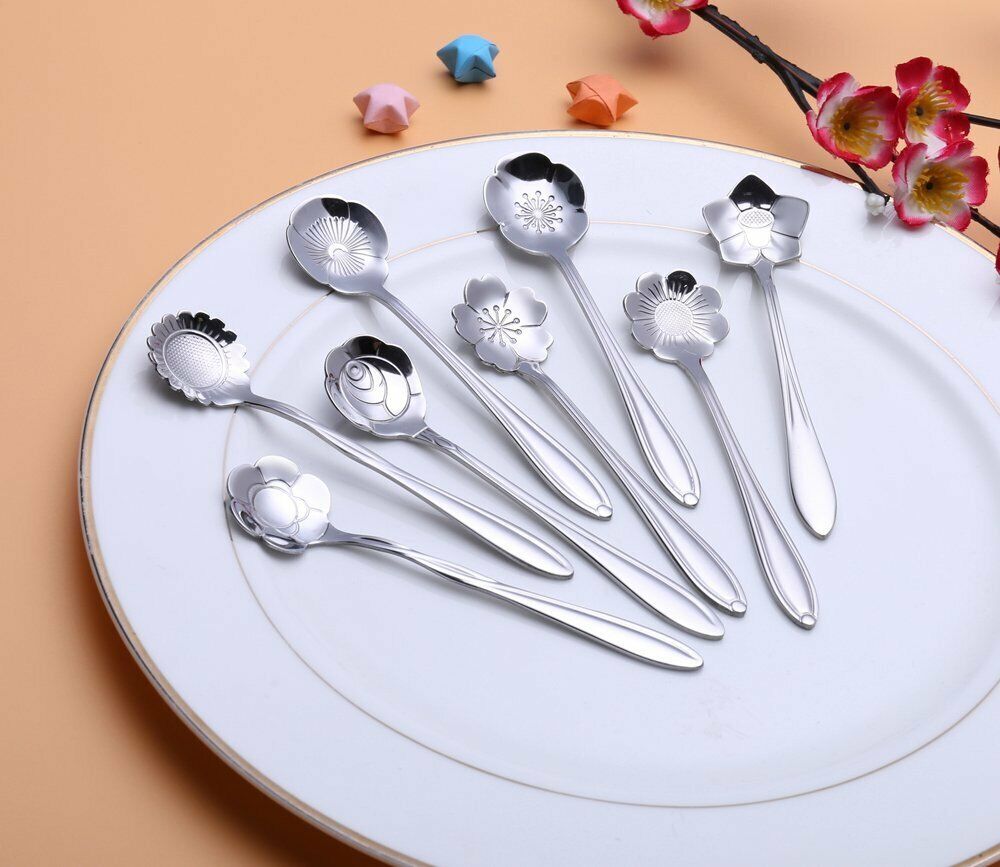 8 Pack Magik Floral Stainless Steel Tableware Creative Flower Coffee Spoon Set