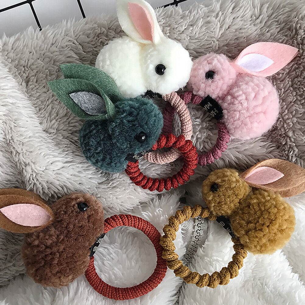 US Pompom Ball Rabbit Hair Rope Tie Ponytail Holder + Hair Clip Girl Gift Set