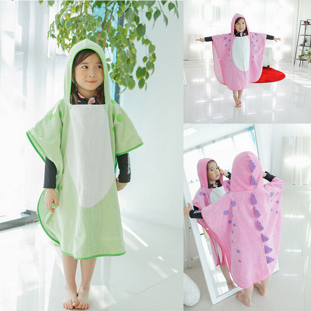 US Capped Hooded Baby Kids Dinosaur Bath Towel Wrap Toddler Bathrobe Cloak Cape