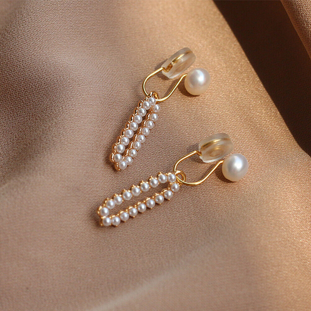 US Non-Piercing Cilp-on Earrings Luxury Fresh Water Pearl Anti Tarnish w/ Pad