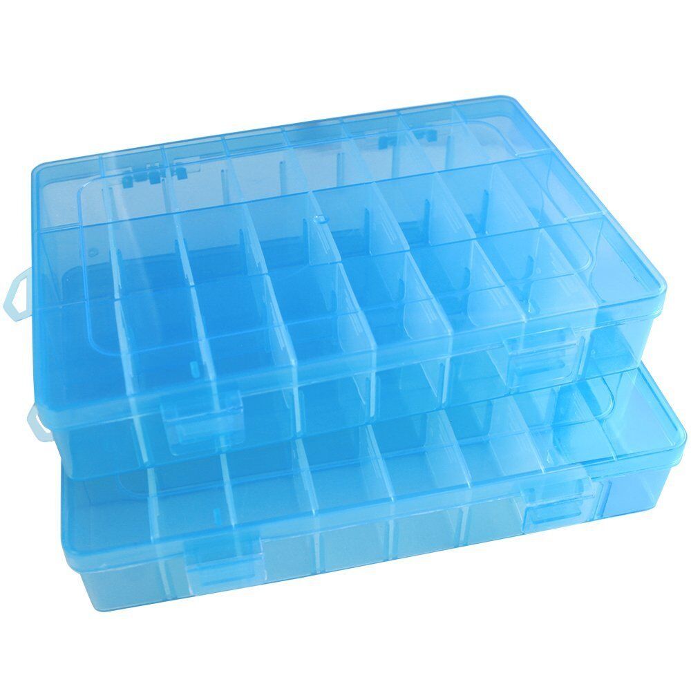 2 Pack 24 Grids Plastic Storage Box Jewelry Earring Tool Containers Organizer