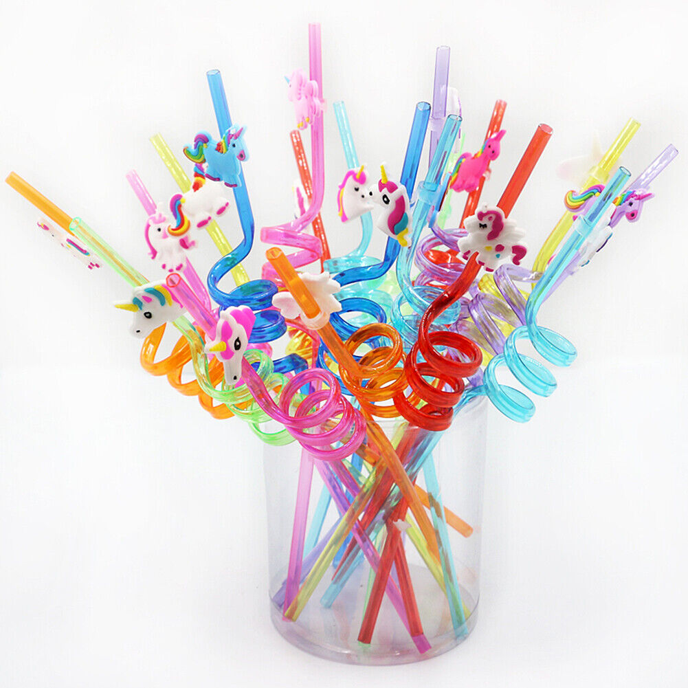 US 24Pcs Reusable Unicorn Alpaca Mermaid Straws Daughters Girls Party Favor Kids