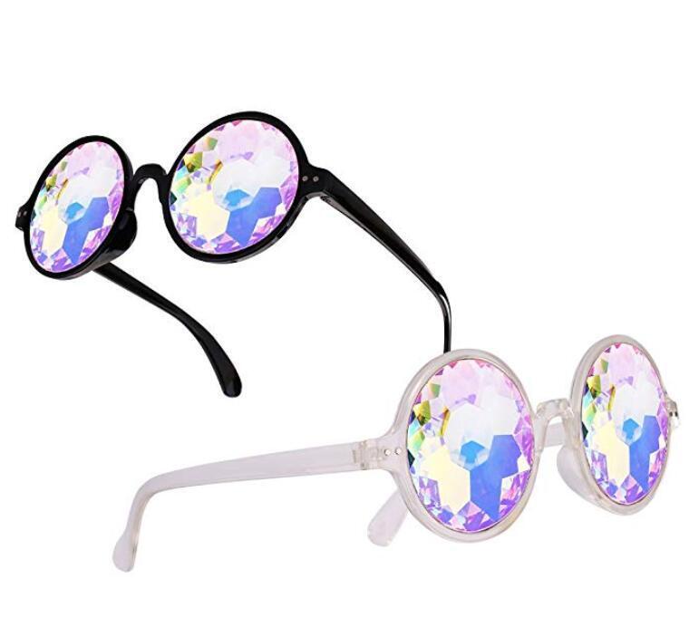 Festival Party Rave Kaleidoscope Rainbow Round Glasses Diffraction Crystal Lens