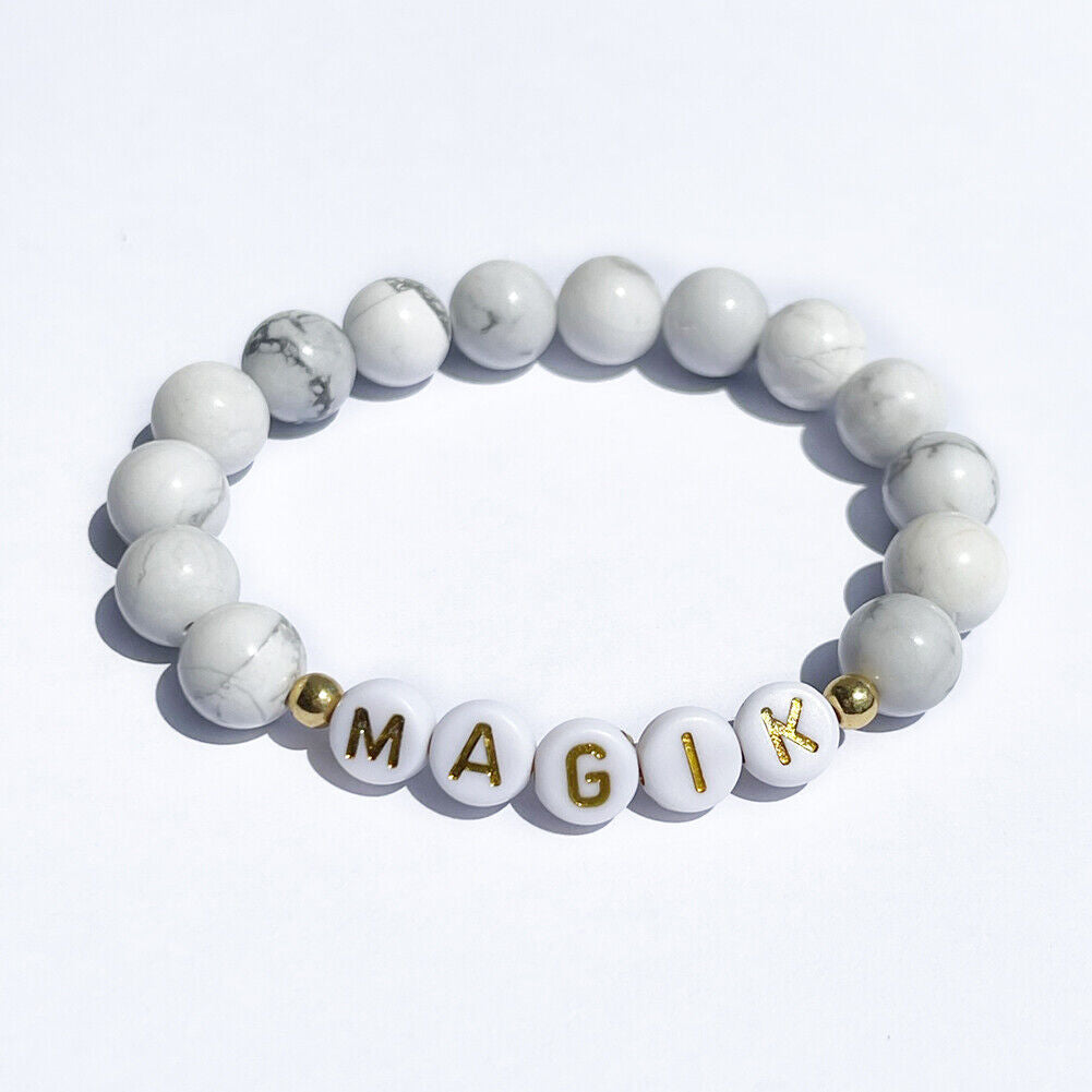 US Personalize Custom Name Mama Bracelet Bead Stretch Energy Stone Agage Howlite