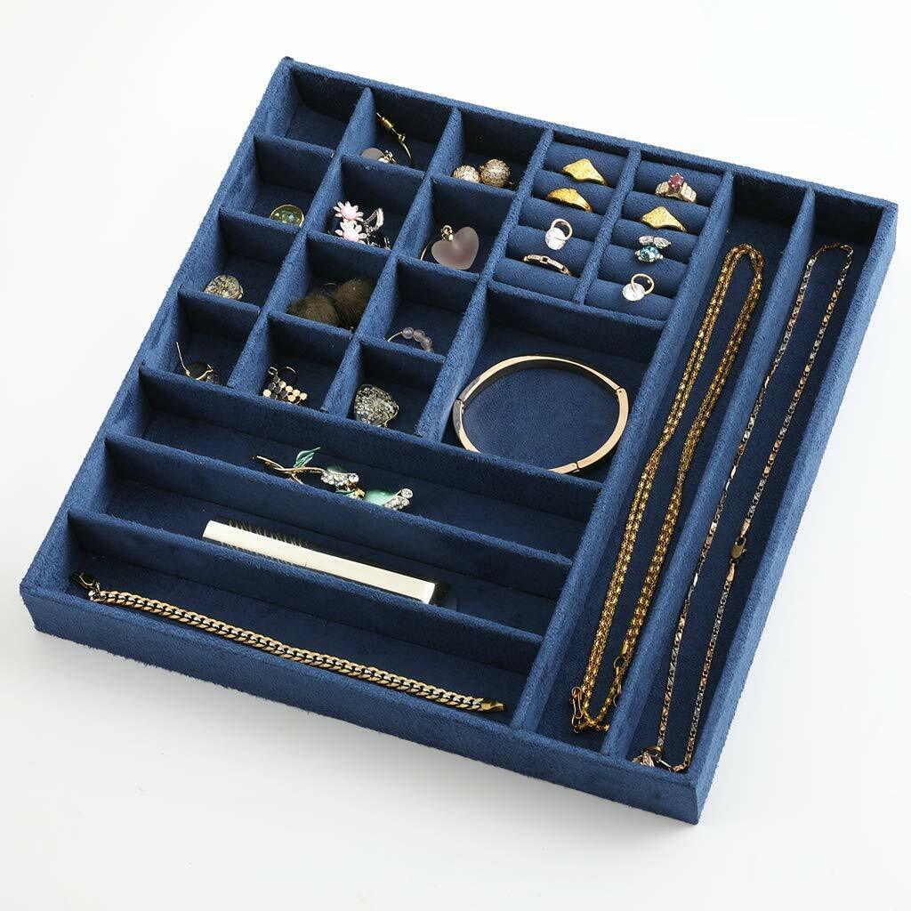 US Two-Layer Lint Large Jewelry Box Organizer Display Storage case with Lock