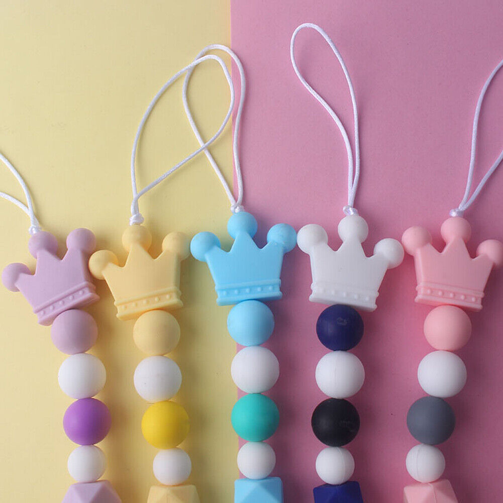 US 1-2 Pack Baby Pacifier Clip Chain Binky Holder Teething Beads Wooden Silicone