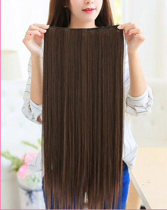 【US Stock】 3/4 Full Head Hair Extensions Clip Straight Curly w/ 5 Clips, Long