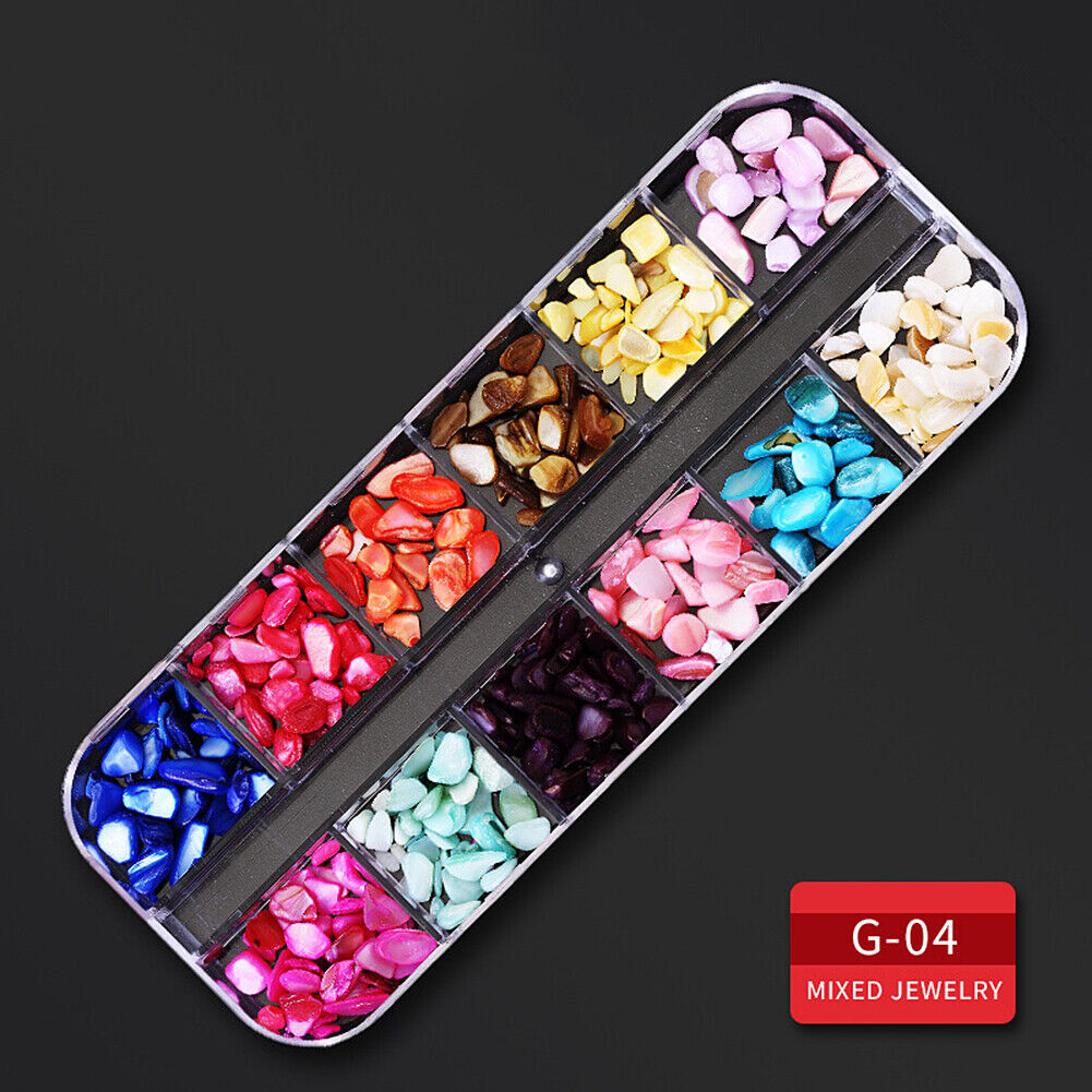 US 12 Grids Nail Glitter Flakes Sequins Rhinestones Pearl Nail Art Decorations