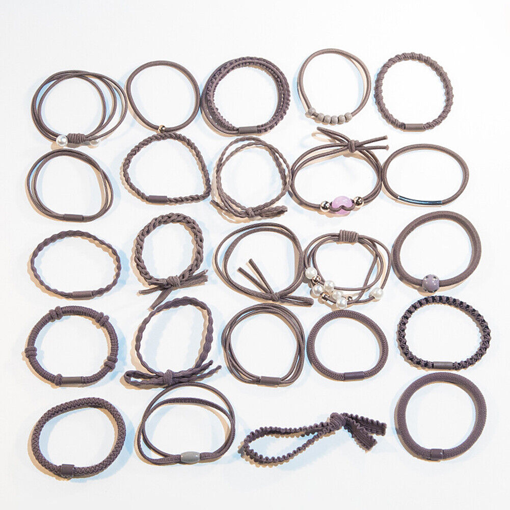 24 Pcs Set Korean Women Elastic Ponytail Holder Rope Hair Tie Ring Hairband Band