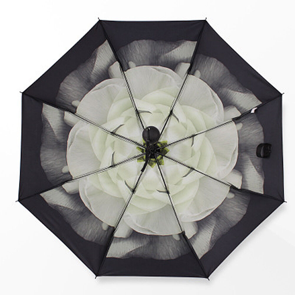 50+ Anti-UV Sun Rain Protection Windproof Flower Parasols 3 Folding Umbrella