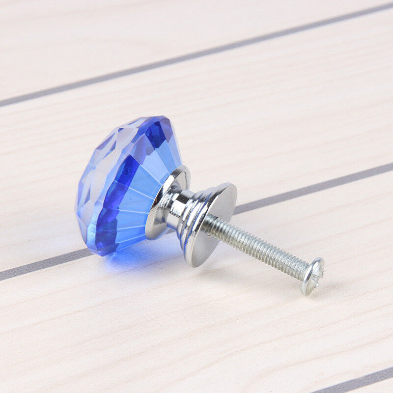 10Pcs Crystal Glass Cabinet Knob Diamond Shape 30mm Drawer Cupboard Handle Pull