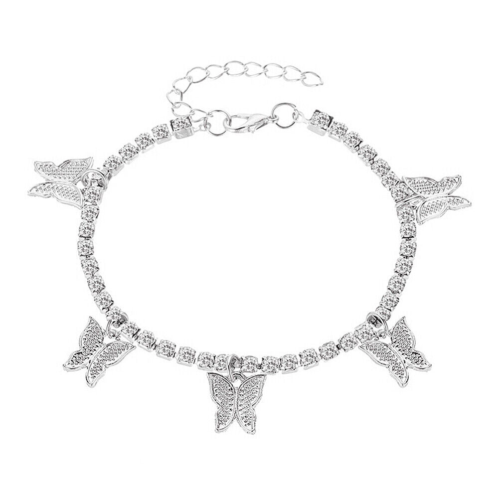 US Women Daisy Butterfly Infinite Rhinestone Crystal Anklet Ankle Bracelet Chain