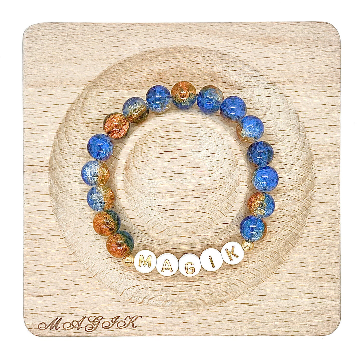 Magik Custom Personalized Name Mama Bracelet Crackle Lampwork Glass Beads Gift